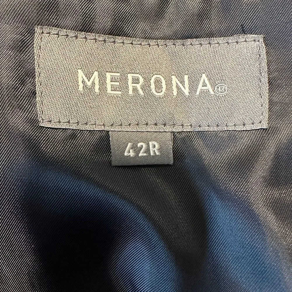 MERONA Mens Blazer Sport Coat Two Button Jacket 42R Gray Striped Suit Jacket